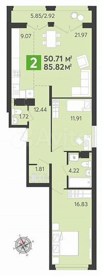 3-к. квартира, 85,8 м², 17/17 эт.