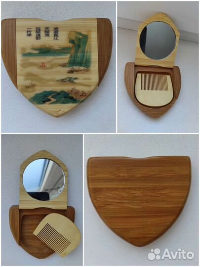 Зеркальце с расческой из натурального дерева