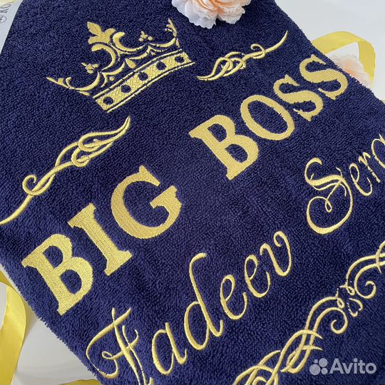 Мужской махровый халат с вышивкой на заказ