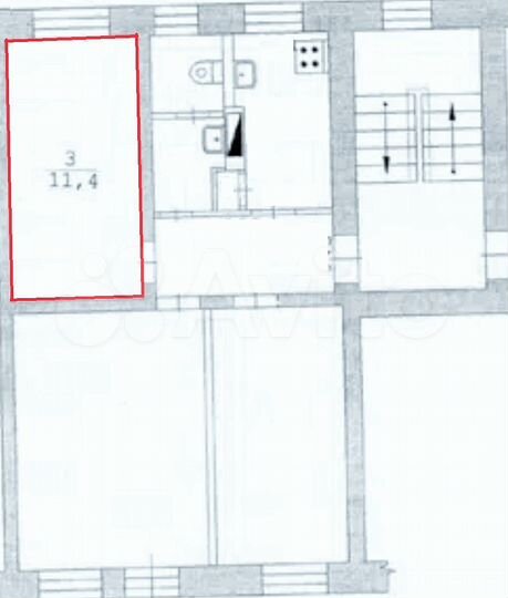 Комната 11,4 м² в 3-к., 2/2 эт.