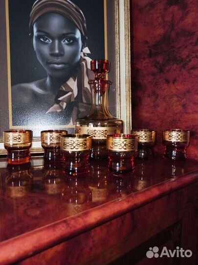 Штоф с рюмками Богемское стекло. Чехословакия