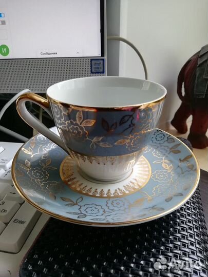 Гжель штофы,креманки,чайные пары лфз