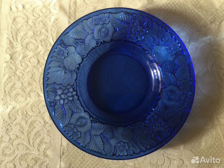 Блюдо кобальтовое стекло винтаж СССР