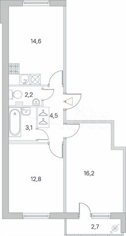 2-к. квартира, 54,8 м², 1/4 эт.