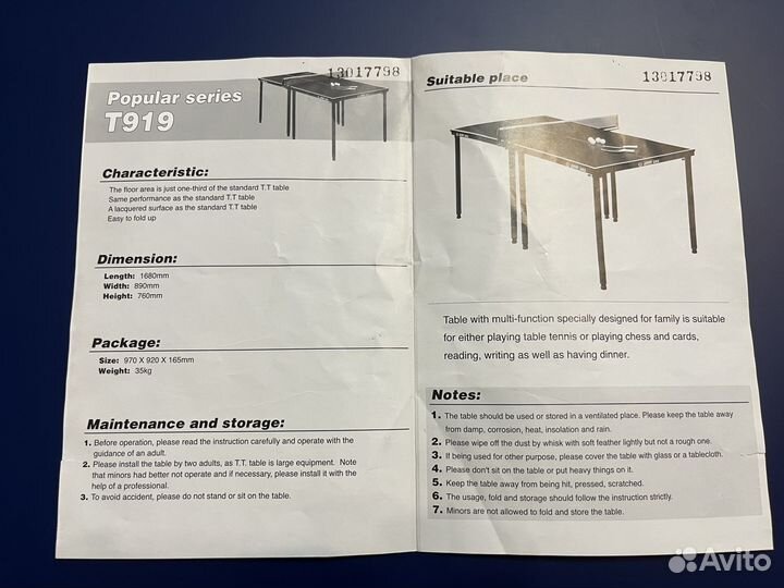 Мини стол для тенниса DHS T919 T.T. Table