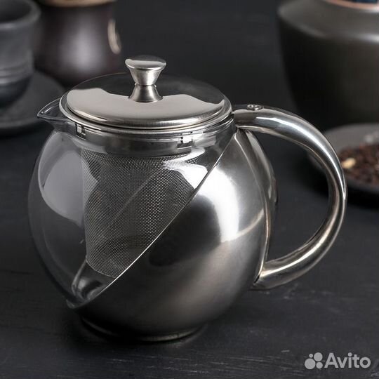 Чайник стеклянный заварочный с металлическим ситом