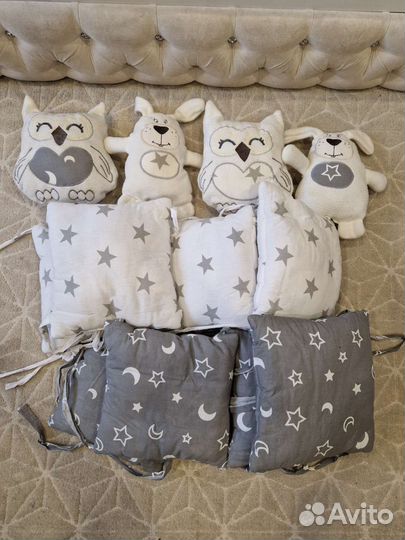 Бортики в детскую кроватку+простынь и одеяло