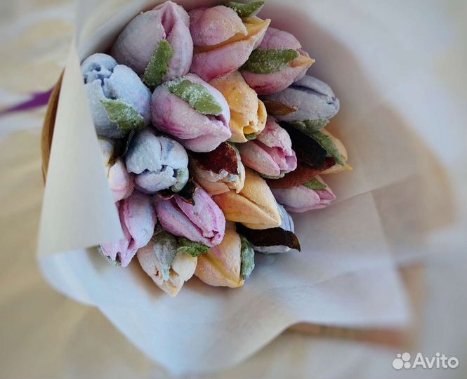 Сьедобный букет. Цветы из зефира. Сладкий букет. Т