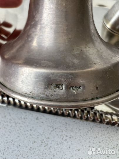 Мельхиор креманка,рюмки-кокотницы, поднос метал