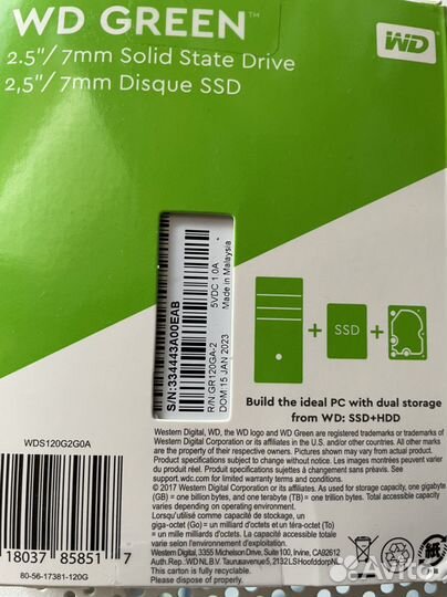 SSD диск WD green 120 gb SATA3 2,5''
