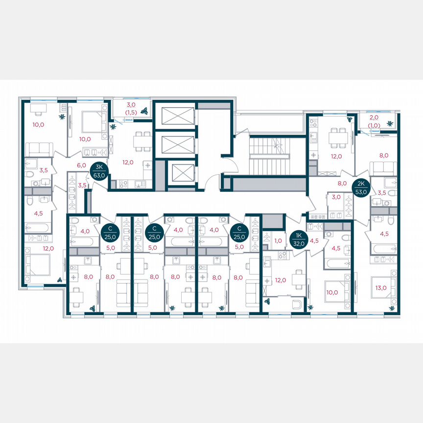 3-к. квартира, 63 м², 16/26 эт.
