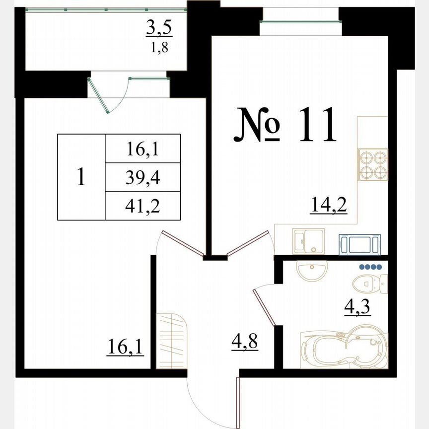 1-к. квартира, 41,2 м², 2/8 эт.