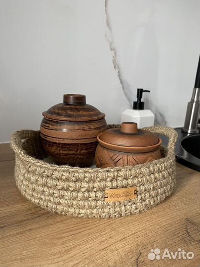 Поднос из джута корзинка