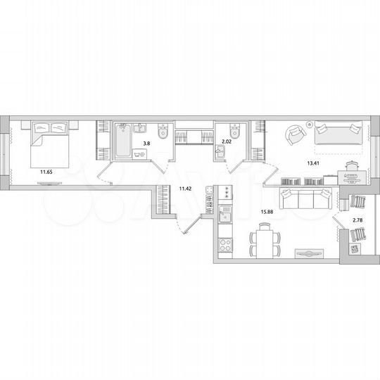 2-к. квартира, 61 м², 4/17 эт.