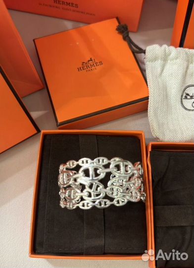 Браслет Hermes толстый серебро