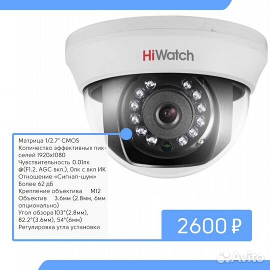 2Мп HD-TVI купольная камера для помещений