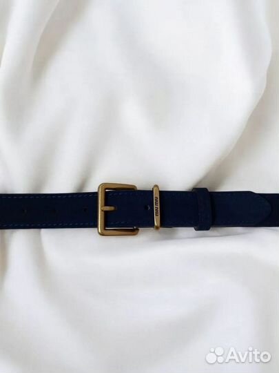 Ремень темный синий Миу Миу Натуральная замшевый
