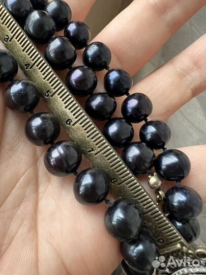 Колье бусы из черного жемчуга