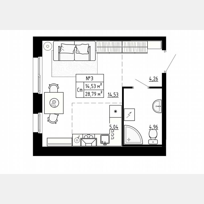 Квартира-студия, 28,8 м², 1/4 эт.