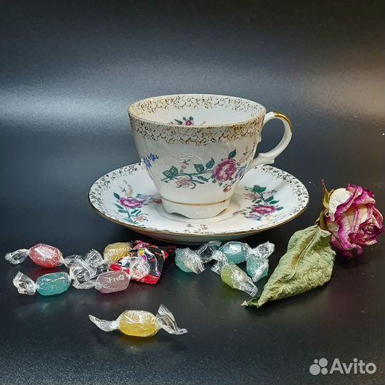 Чашка с блюдцем чайная пара СССР кахла лфз Дулёво