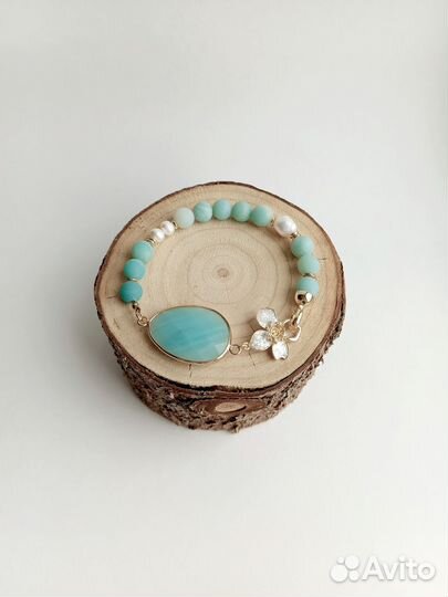 Браслет амазонит жемчуг