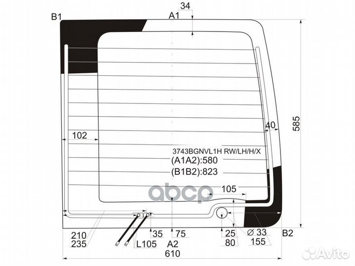 Стекло заднее (распашной двери) левое с обогрев
