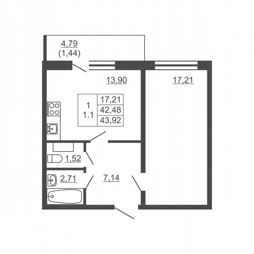 2-к. квартира, 43,9 м², 16/16 эт.