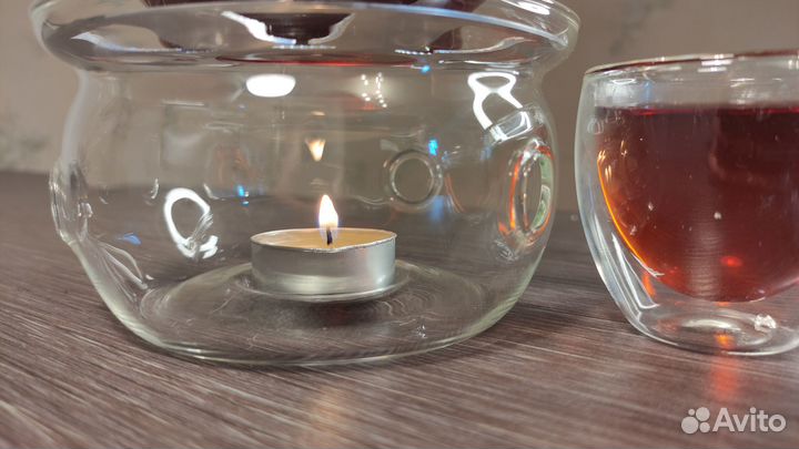 Чайный набор стеклянный - Чайник, пиалы, подогрев