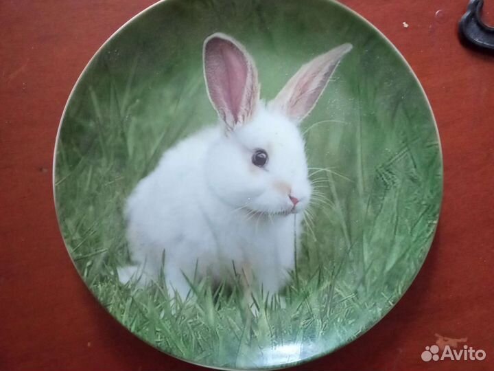 Тарелка декоративная с подставкой с зайцем