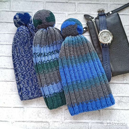 Вязаная мужская шапка, ручная работа