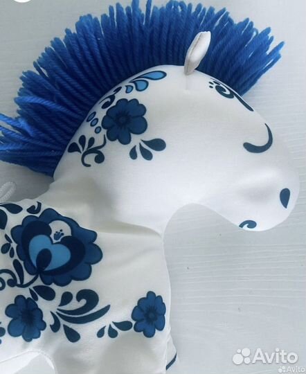 Мягкая игрушка Лошадь бело синего цв