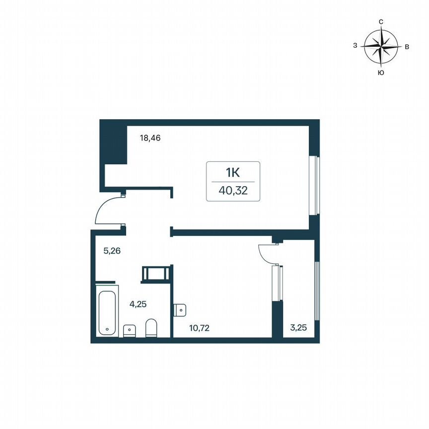 1-к. квартира, 40,8 м², 2/11 эт.