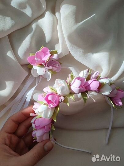 Ободок тюльпаны. Гортензия. повязка на руку