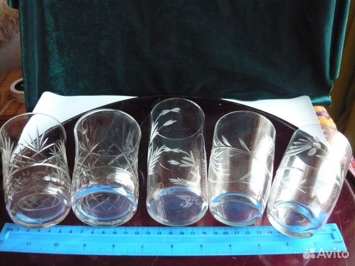 Стаканы,бокалы тонкое стекло с резьбой.,СССР. За 1