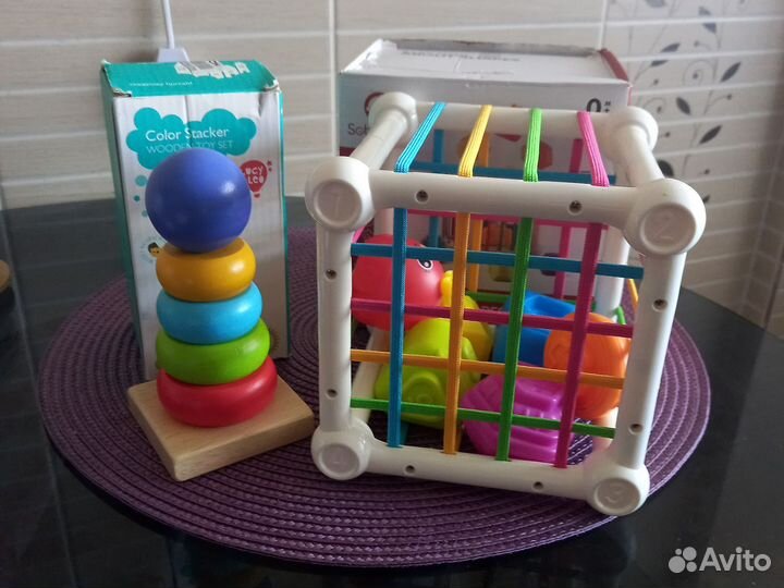 Развивающие деревянные игрушки, кубик, пирамидка