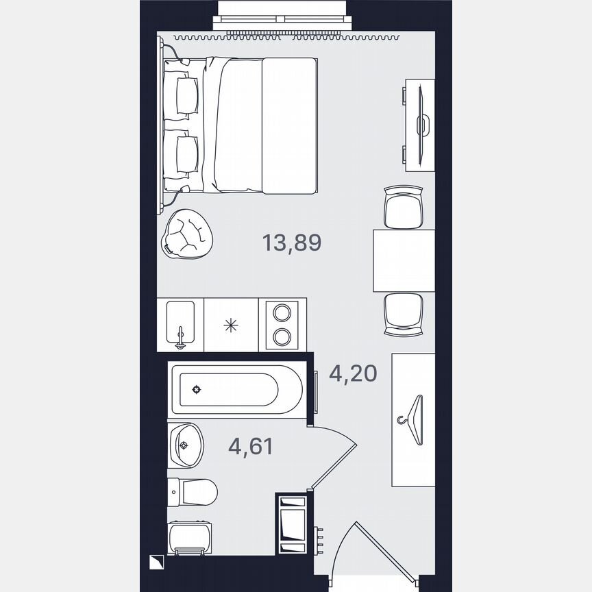 Апартаменты-студия, 22,7 м², 19/24 эт.