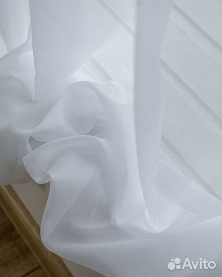 Тюль Бамбук белый готовый на окна пошив