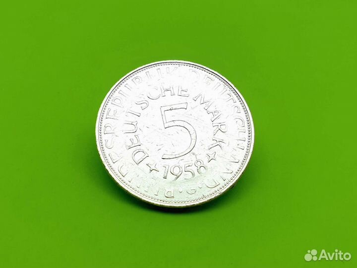 5 марок deutsche mark 1958 г. фрг Серебро