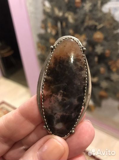 Винтажная брошь, пейзажная яшма