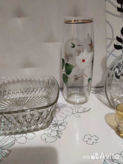 Ваза стеклянная СССР ручная роспись