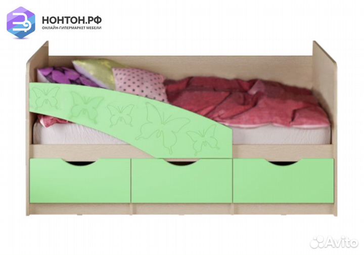 Кровать Бабочки салатовая