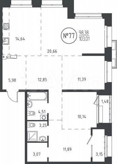 4-к. квартира, 103 м², 14/19 эт.