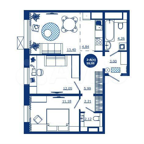 2-к. квартира, 59,1 м², 8/17 эт.