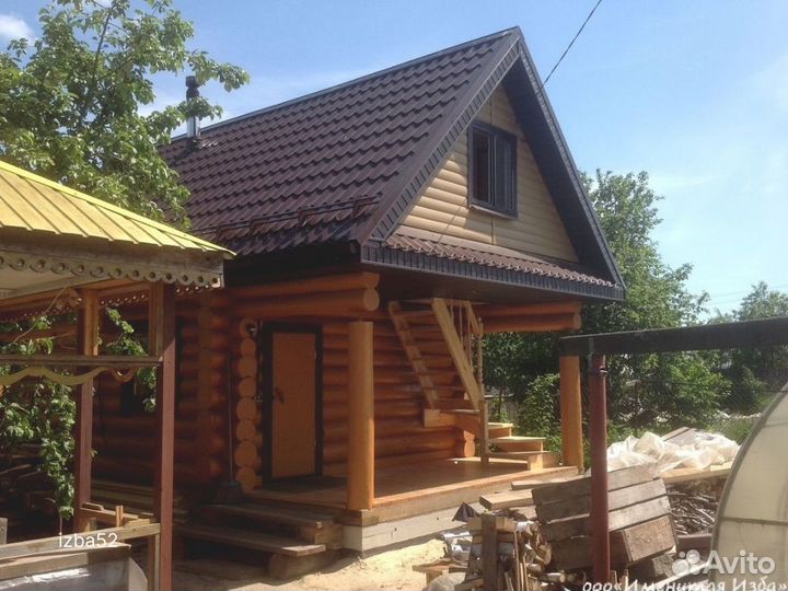 Баня с террасой 5х4м / оцилиндрованное бревно