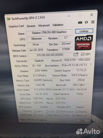 Видеокарта rx 480 8gb