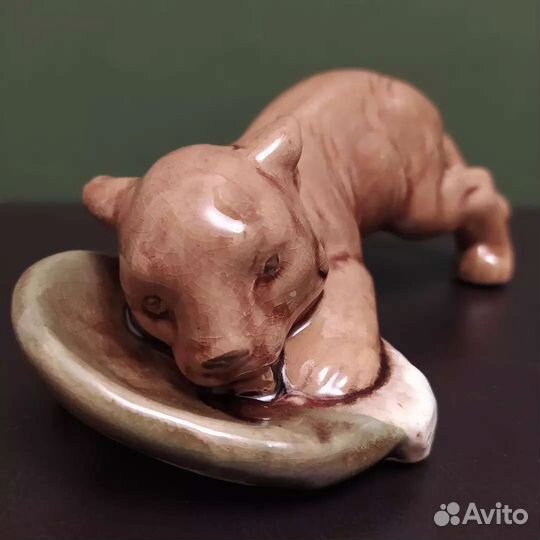 Тигрёнок, обливная керамика, статуэтка СССР