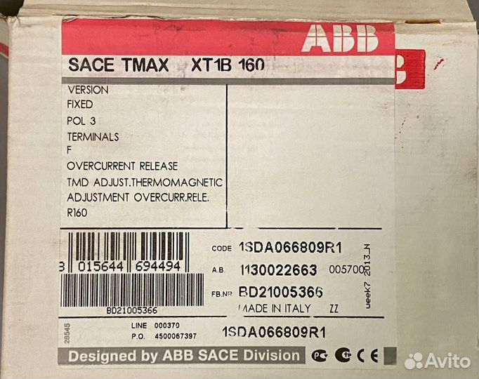 Автоматический выключатель sace tmax XT1B 160 ABB