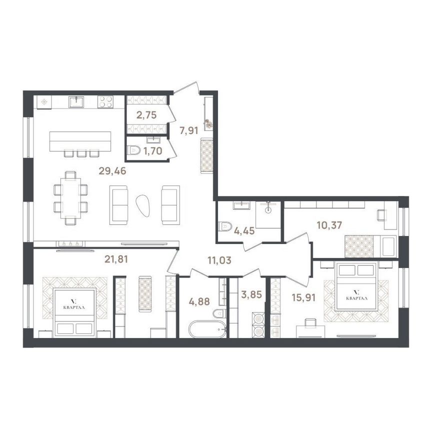 3-к. квартира, 114,1 м², 1/3 эт.