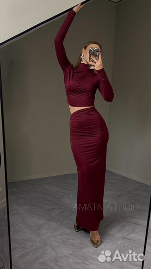 Юбка и лонг вечерний сет бургунди