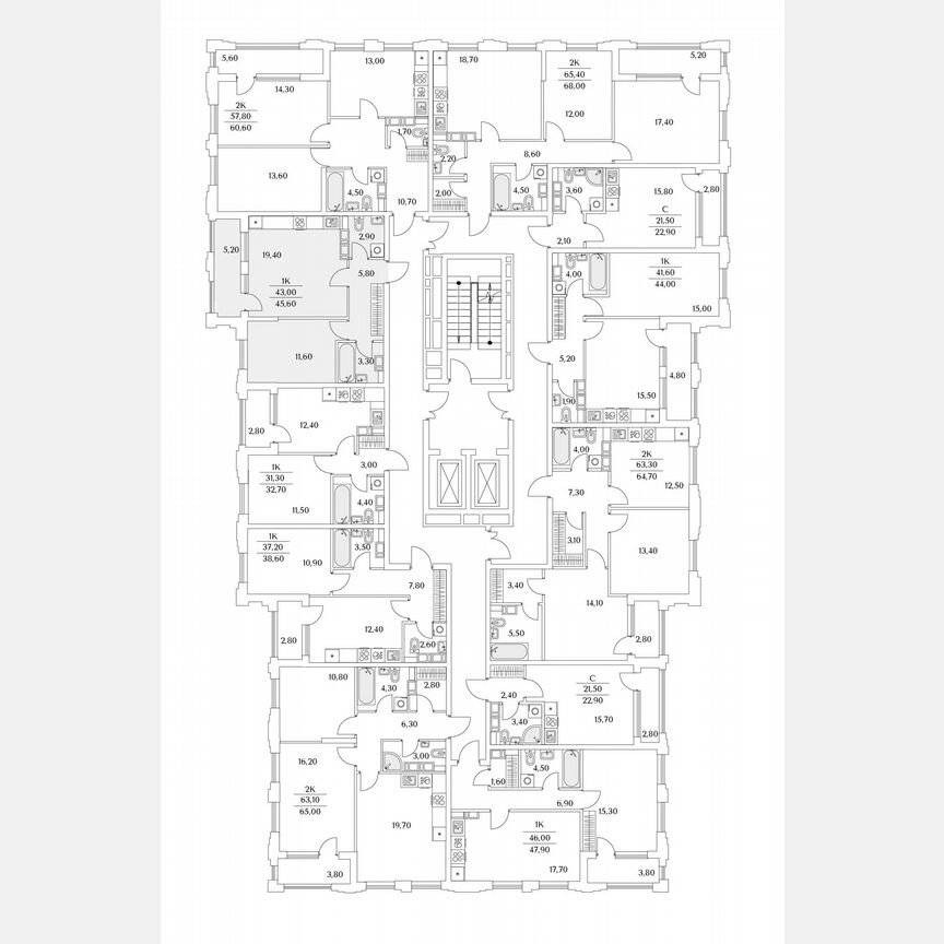 1-к. квартира, 45,6 м², 7/13 эт.